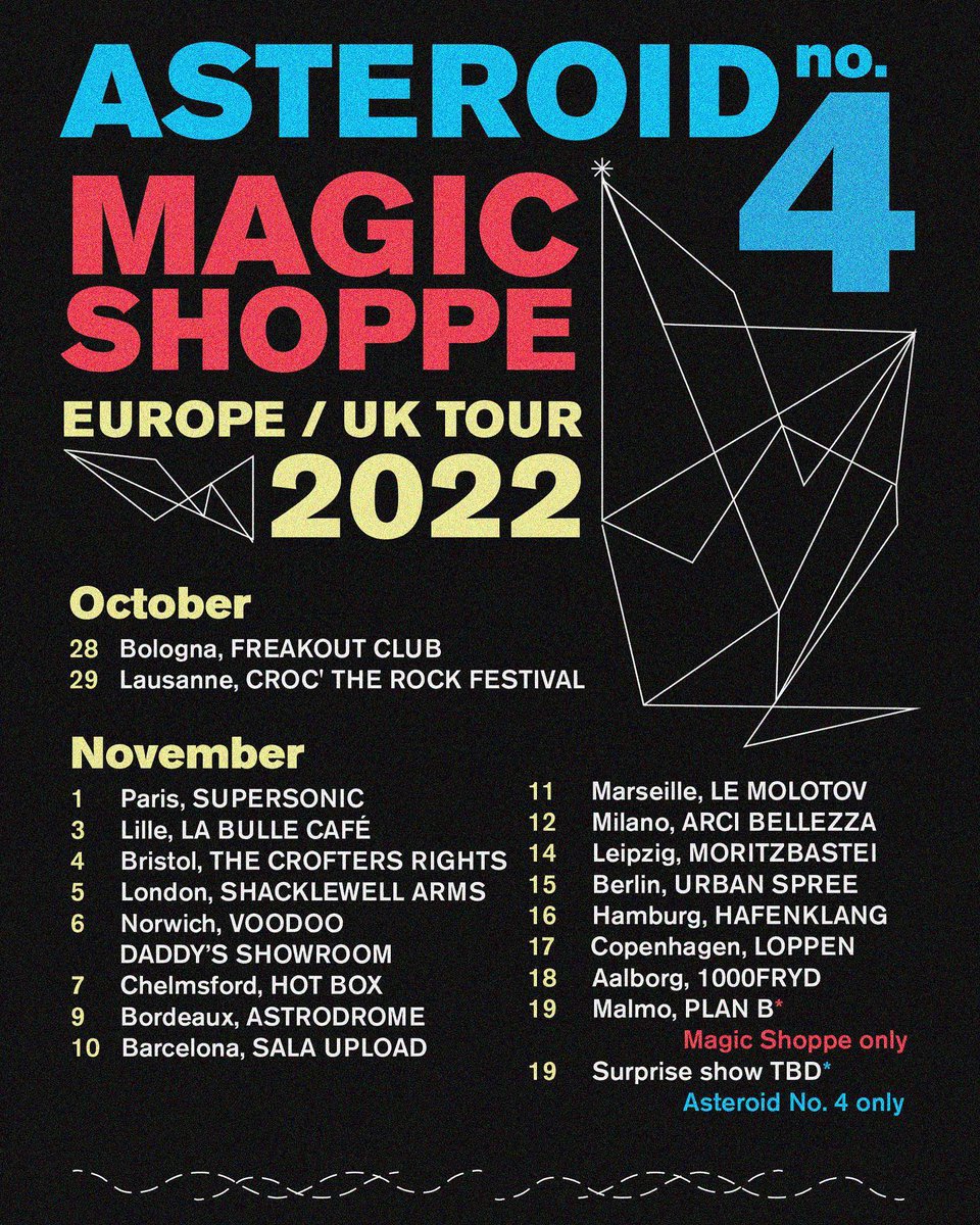 fishbowl_events's tweet photo. Very excited to announce this show!

@TheAsteroid4 and @MagicShoppeHQ play @ShacklewellArms on the 5th of November!!

Tickets - https://t.co/qwtKUY98jJ

#londongigs #gig #londonmusic https://t.co/kT8yuUnqqF