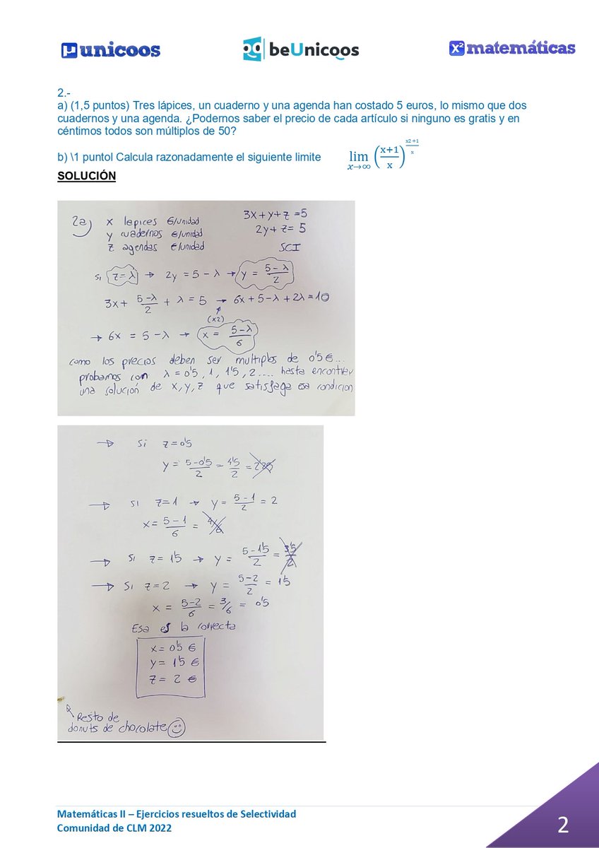 unicoos's tweet photo. 1/3 Examen resuelto de #Matemáticas II #CastillaLaMancha. #EBAU #EvAU #Selectividad #Selectividad2022 #EBAU2022 #EVAU2022⬇️ https://t.co/xPZOvvfi20 https://t.co/faRt6nqY4R https://t.co/GARAeDCpmm