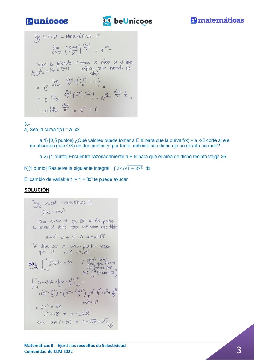 unicoos's tweet photo. 1/3 Examen resuelto de #Matemáticas II #CastillaLaMancha. #EBAU #EvAU #Selectividad #Selectividad2022 #EBAU2022 #EVAU2022⬇️ https://t.co/xPZOvvfi20 https://t.co/faRt6nqY4R https://t.co/GARAeDCpmm