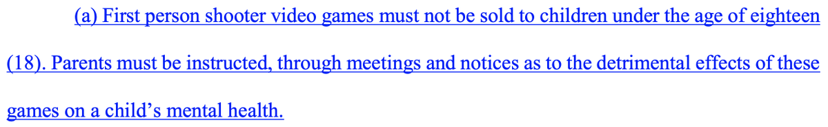 SamuelWBell's tweet photo. Just dropped at the end of session: Gun control opponents (and Rep. Williams) have two new proposals:  One bans the sale of first person shooter video games to minors.  One requires school uniforms in all schools. https://t.co/8oM1rYZv6G