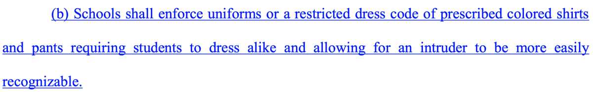 SamuelWBell's tweet photo. Just dropped at the end of session: Gun control opponents (and Rep. Williams) have two new proposals:  One bans the sale of first person shooter video games to minors.  One requires school uniforms in all schools. https://t.co/8oM1rYZv6G