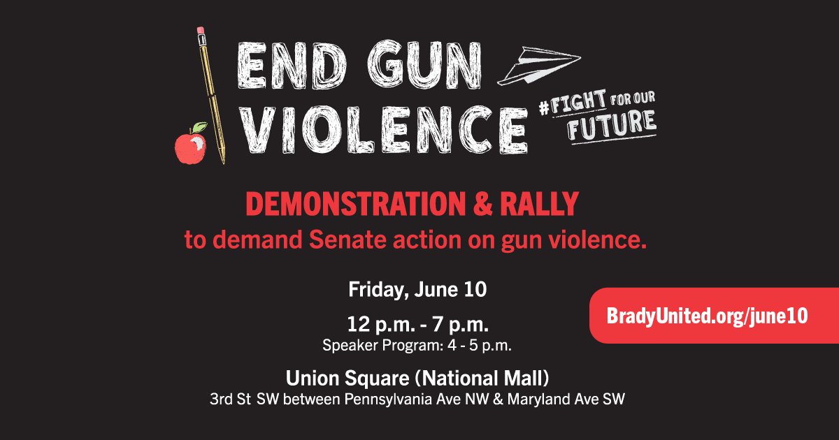 TOMORROW: Every day, 22 kids are shot.
 
Doctors, teachers, students, school nurses + more are refusing to stay silent. We’re telling the Senate: #DontLookAway.
 
Join us, @ATFUnion <a href="/ThisIsOurLane/">ThisIsOurLane</a> <a href="/team_enough/">Team ENOUGH</a> <a href="/AMarch4OurLives/">March For Our Lives</a> &amp; more in D.C. 

🔗bradyunited.org/june10