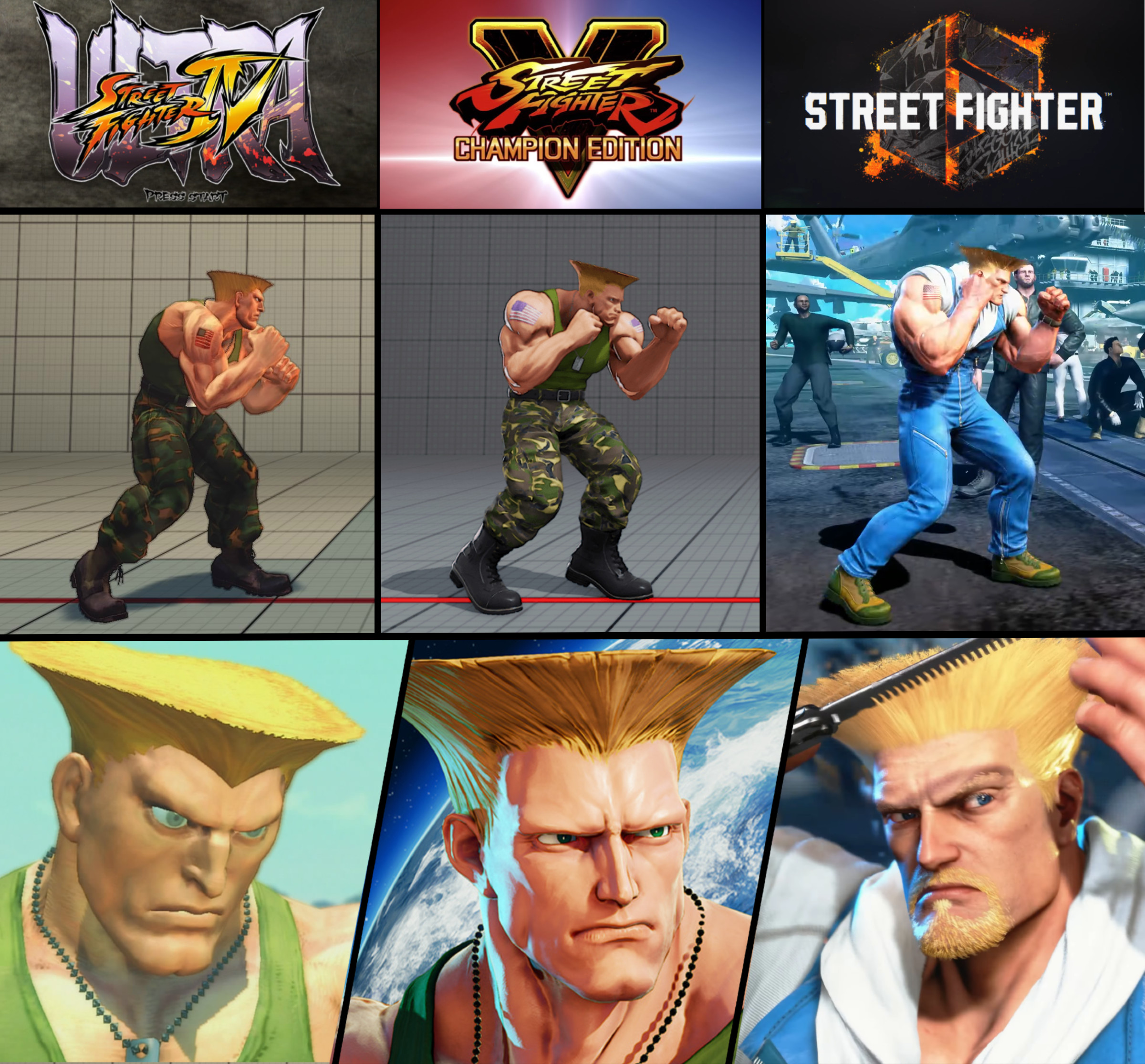 A side-by-side comparison of Street Fighter 6 Guile and past versions of  the character