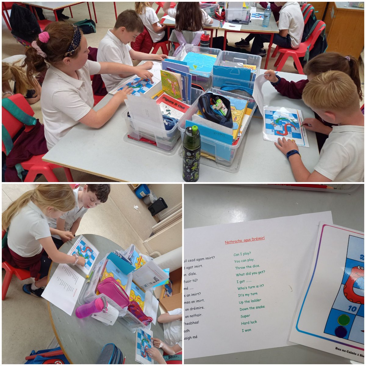 Bhí na paistí i rang a haon ag imirt Nathracha agus Dréimirí i rith na seachtaine.  Bhain siad an-taitneamh as. 🐍 🪜