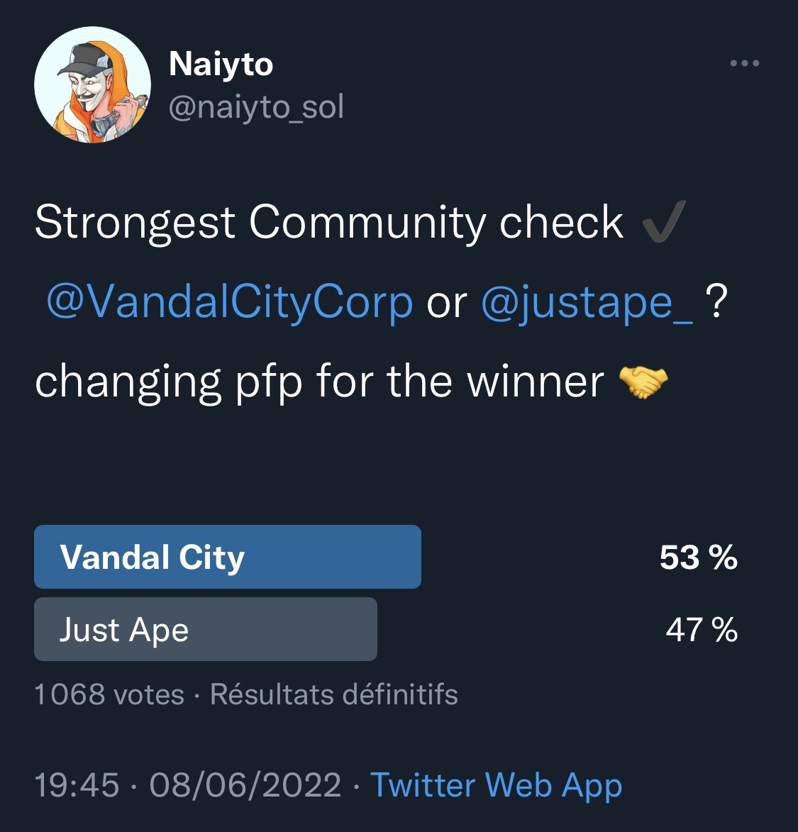 Fair win from <a href="/VandalCityCorp/">VNDLS</a> , very responsive and active community. GMI 🤝