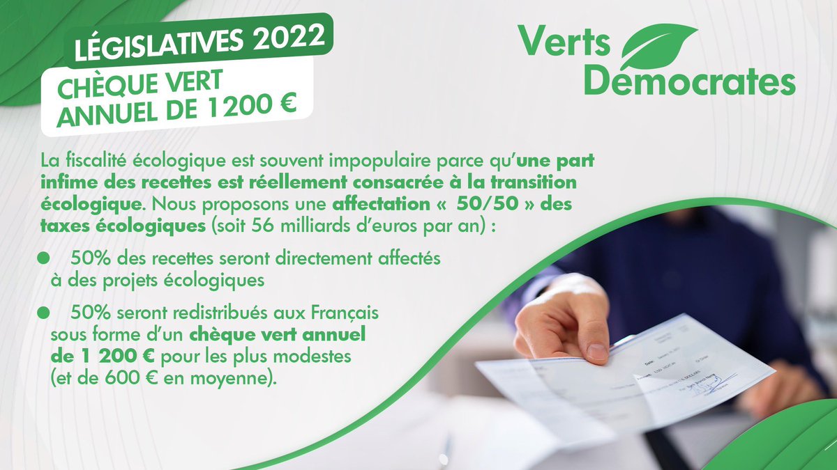 Sur @France2tv, @BrigitteFoure vient de défendre, au nom de l’@UDI_off, la proposition des @Verts_Dem d’un chèque vert. 
L’idée d’un dividende écologique fait son chemin. 
#France2022 #ChequeVert #DividendeEcologique