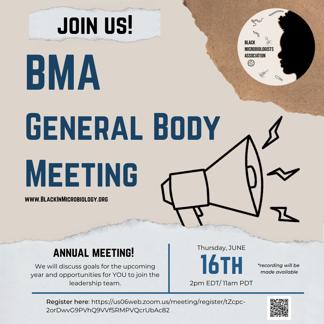 Black Microbiologists Association (BlackInMicro) on X: 🗓️ Save-the-date  🗓️ for @BlackInMicro's 2022 general body meeting!! Thursday, June 16th at  2 pm ET. We will talk about BMA plans for the upcoming year