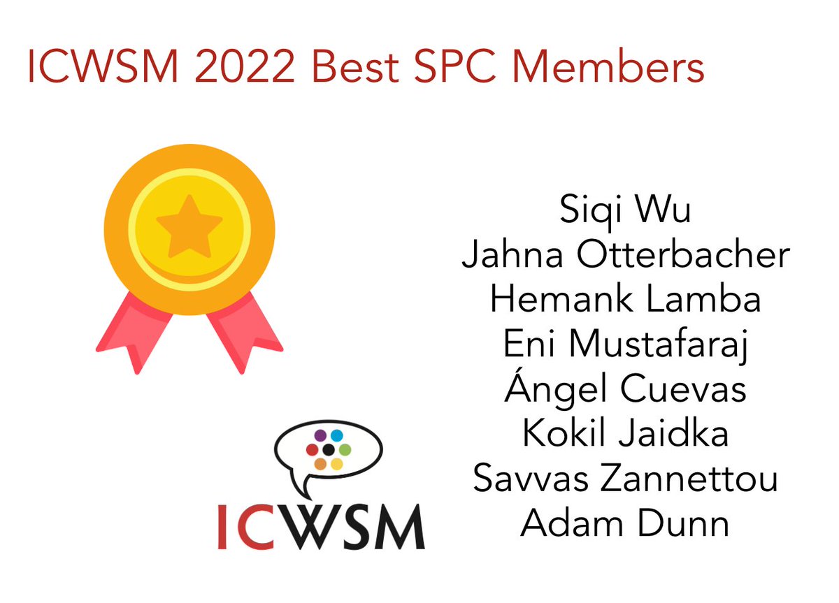 Congratulations to the best #ICWSM2022 Senior Program Committee members!
Your guidance and outsized contributions are invaluable to our community!