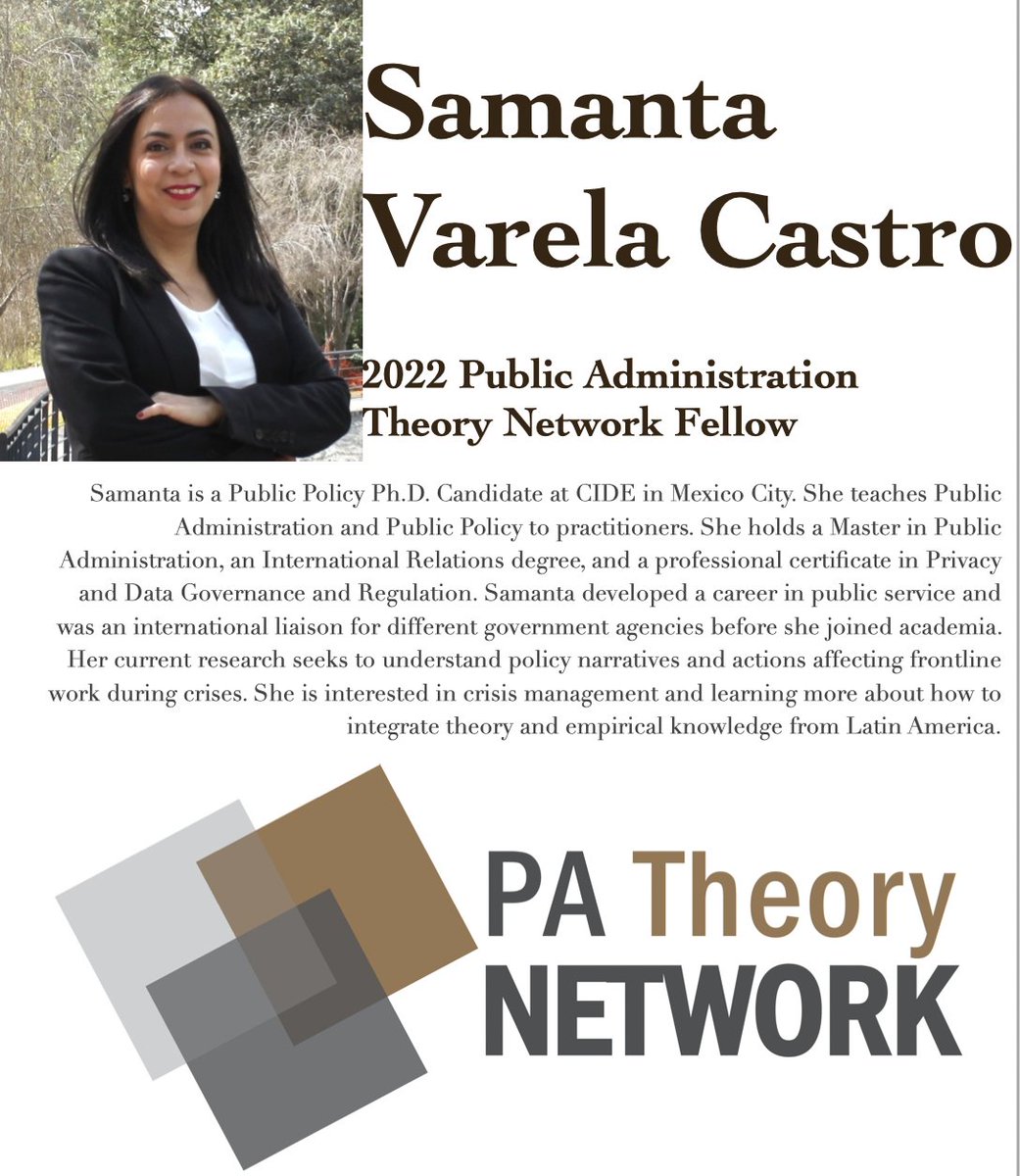 patheory's tweet photo. Samanta Varela Castro (@SamantaVarela) is a Ph.D. candidate @CIDE_MX  &amp; #patheory2022 Fellow! #MeetTheFellows as we #CountdownToCIDE! Whether in person or online, we look forward to seeing you at the 2022 Hybrid PA Theory Network Conference on June 16-19 @CIDE_DAP @DPP_CIDE🇲🇽 https://t.co/65jgN96Tne