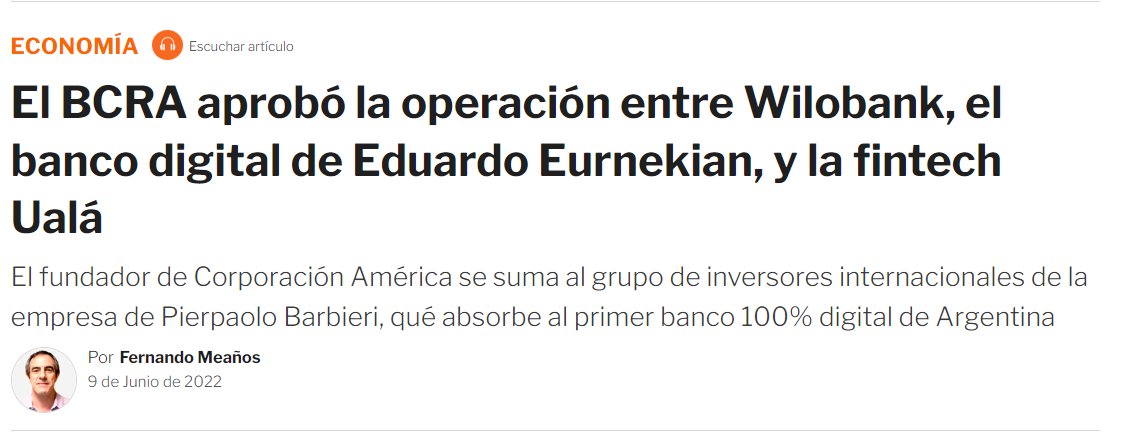 IECarballo's tweet photo. ¡BOMBA BOMBA BOMBA 💣💣! El #BCRA aprobó la compra de @wilobank por parte de @uala_arg
La #Fintech y unicornio del emprendedor @pbarbieri efectiviza así la compra de lo que fue el PRIMER Banco Digital de #Argentina, impulsado por Eurnekian.
¡FELICITACIONES UALÁ! https://t.co/2oznhCOXVx