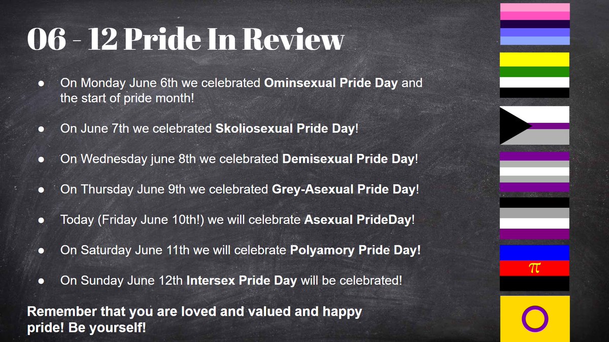 06 - 12 Pride In Review
Remember that you are loved and valued! Happy Pride! 
Be yourself!