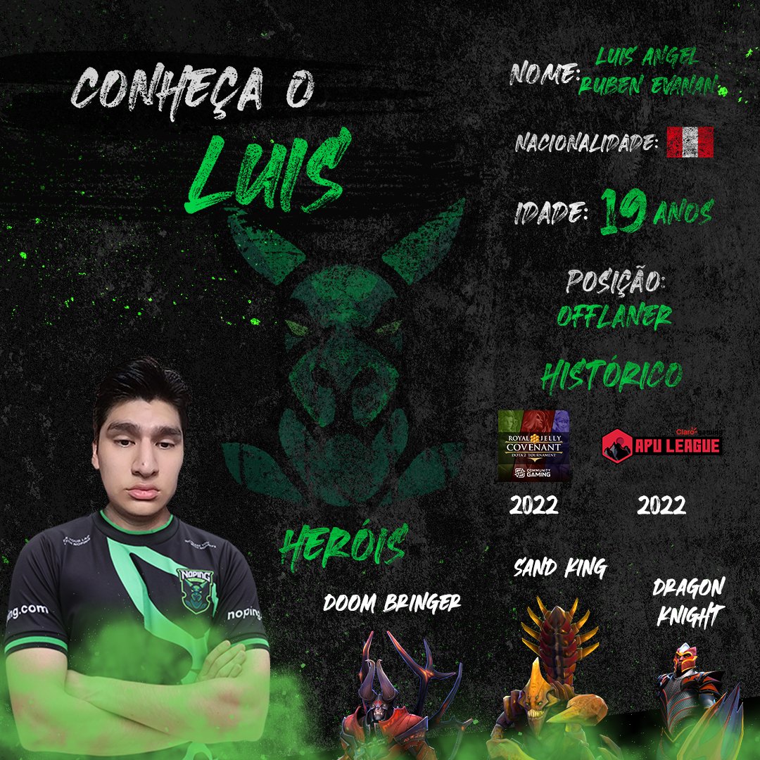 NoPingEsports's tweet photo. Conheçam o Luís.
Muito se fala em "apostar em novos talentos" e o Luís é nossa grande aposta para essa season 💚 Nosso offlaner está mais do que pronto para representar nossa região! #GONOPING 🦘 https://t.co/ClBdFLg6GG