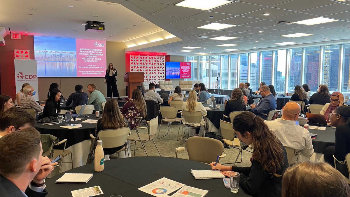 CDP's tweet photo. "Supply chains can be a climate game changer," says CDP's Laura Hohmann.
"Only 2.5% of suppliers have a science-based target. There’s a lot of work still to do. Most suppliers are not engaging their own suppliers. We need to cascade action down the supply chain." #CDPWorkshop https://t.co/uGOHyNplMu