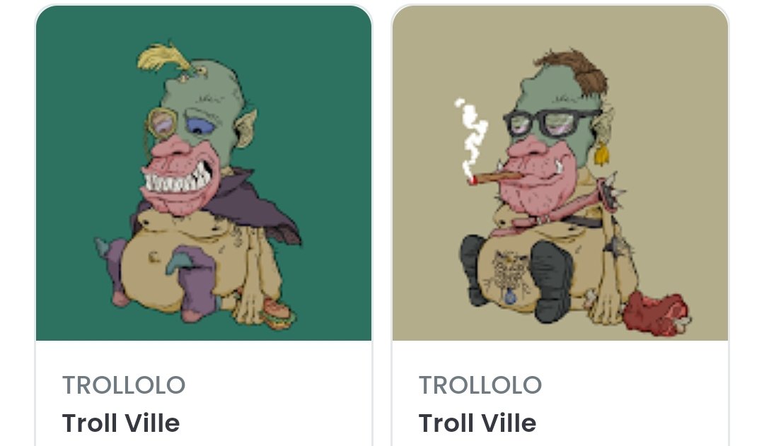 Mark_NFT_33's tweet photo. Going to try my hand at helping a interesting #FreeMint NFT project get underway. Why? 
Because I like the art 🎨 that's all 😃

Check out @Troll_Ville 👍 
2,400/10,000 minted
Cost 0ETH
4 per wallet
Contract:
https://t.co/E3zD272MRW

NFA &amp; DYOR 😘 #NFTCommunity #NFTProject #nft https://t.co/QsX9QURXW7