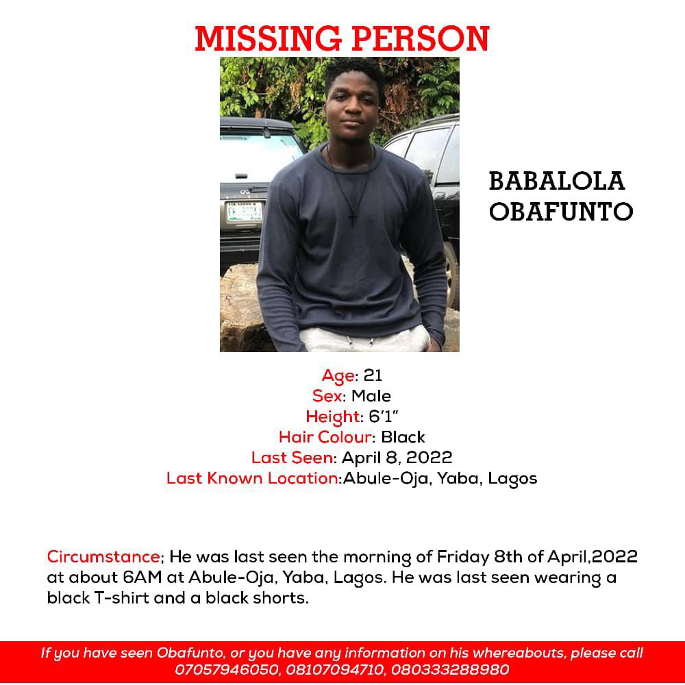 It’s now two months since Oba went missing. #findoba #obafuntounilag