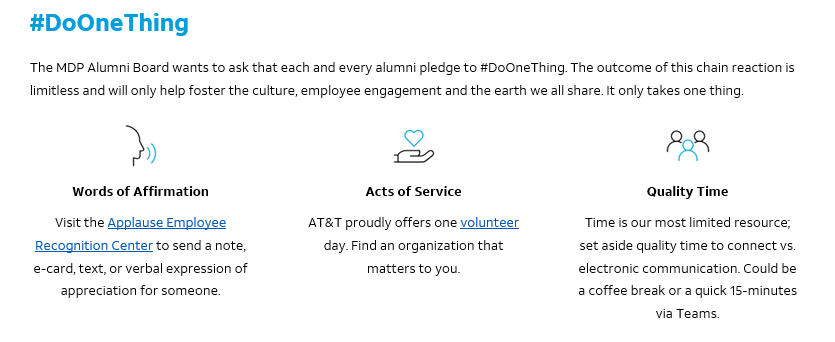 Hey MDP Alum! We'd love to hear your #DoOneThing as part of the #MDPAlumni. Make sure to tag us and share!