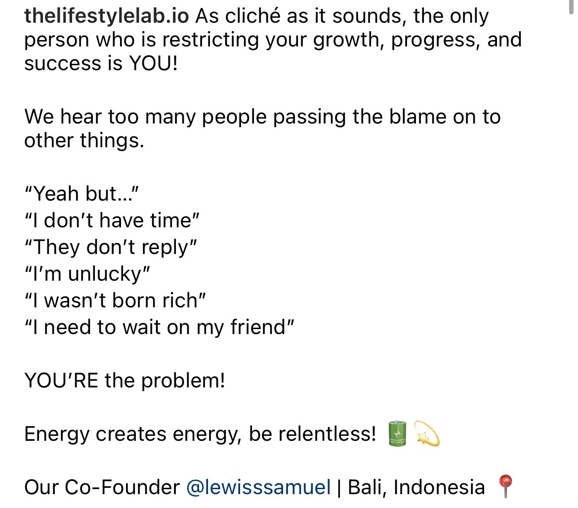 As cliché as it sounds, the only person who is restricting your growth, progress, and success is YOU!

We hear too many people passing the blame on to other things.