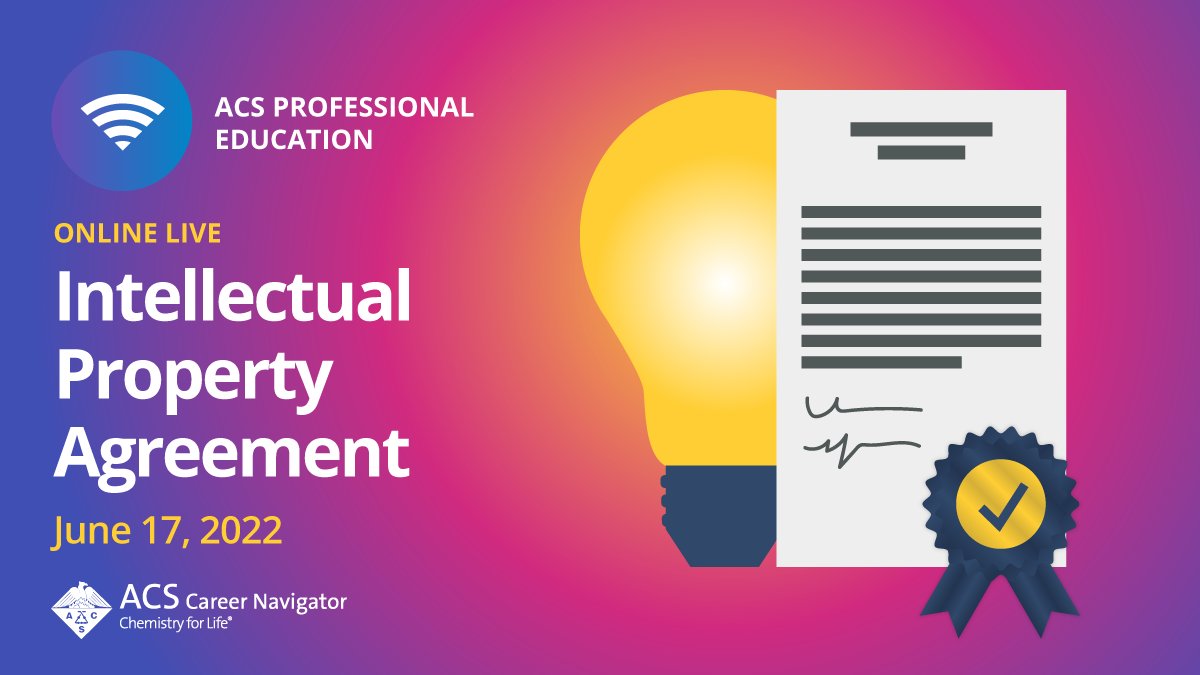 AmerChemSociety's tweet photo. There is still time to register for the #ACSOnlineLive course on IP Agreement Fundamentals to learn about contracts, provisions &amp; common types of IP related agreements. Register today at https://t.co/v9kvbieliE. 

Save $200 on this #ACSProED course with the code ONL2022 https://t.co/SICuzQjnqm