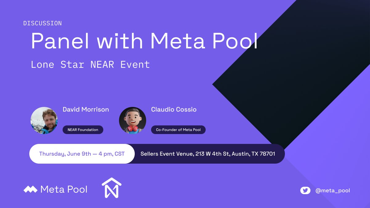 meta_pool's tweet photo. ๐ #MetaPoolers
It's today!! ๐ช
Join the #NEAR Community and Ecosystemโญ๏ธ๐ค
The NEAR Lone Star #HackerHouse๐ตwith Claudio Cossio and David Morrison
๐213 W 4th St, Austin, TX 78701
#HackerHouseAustin #Consensus2022 https://t.co/NTGgwxYbkE