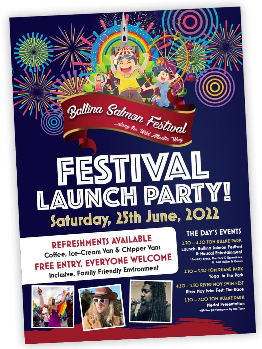 And we are back!! Kiking off the Ballina Salmon  Festival with a Launch Party in conjunction with River Moy Swim Sat, June 25th from 2.30pm in the Tom Ruane Park. Everyone is welcome,so please join us. #ballinasalmonfestival