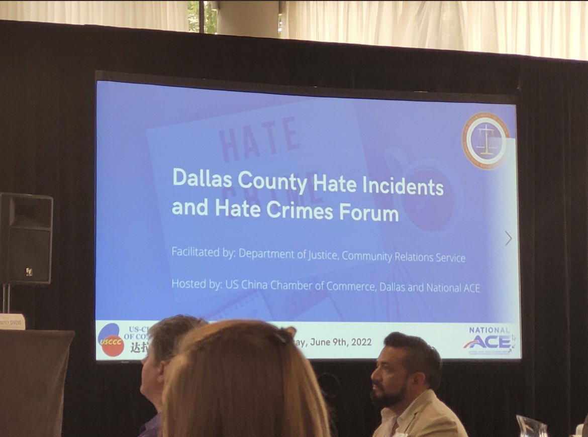 Attending a discussion regarding Dallas County Hate Incidents and Hate Crimes Forum hosted by US China Chamber of Commerce Dallas, Dallas and National ACE. <a href="/DPDChiefGarcia/">Eddie Garcia</a> <a href="/DallasPD/">Dallas Police Dept</a>