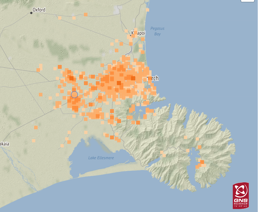 geonet's tweet photo. A moderate 3.8M earthquake occurred 20km west of Christchurch this morning. The shaking was felt my <2500 people. This earthquake is part of the elevated seismicity Canterbury has experienced for a decade and is nothing to worry about. More info: https://t.co/maPZ4SEtcx https://t.co/a7kHpzymM6