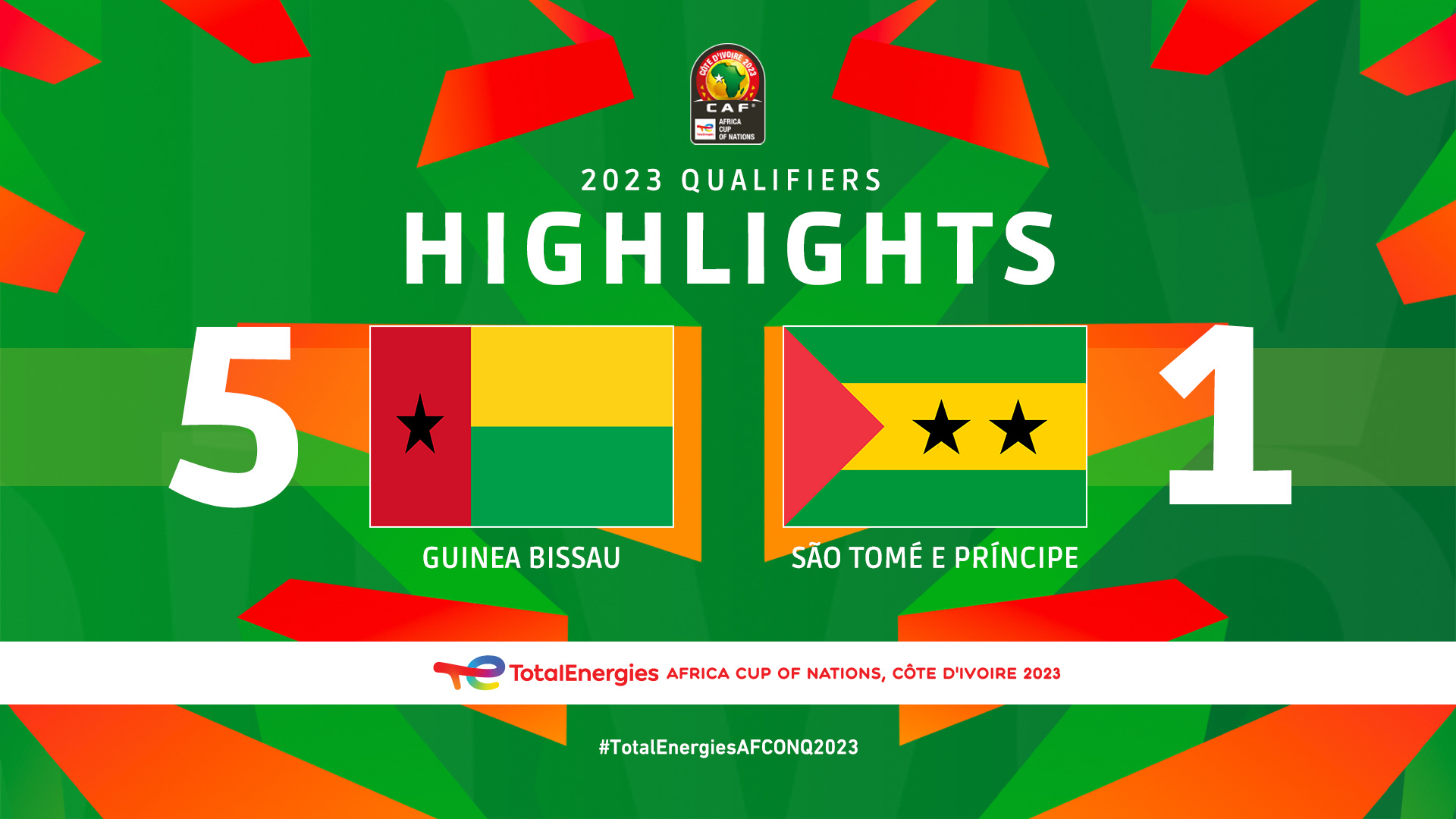 📹 𝐇𝐈𝐆𝐇𝐋𝐈𝐆𝐇𝐓𝐒: 🇬🇼 5-1 🇸🇹

Zinho Gano nets a brace as the Djurtus cruise past São Tomé and Príncipe in an entertaining victory 💫

#TotalEnergiesAFCONQ2023”