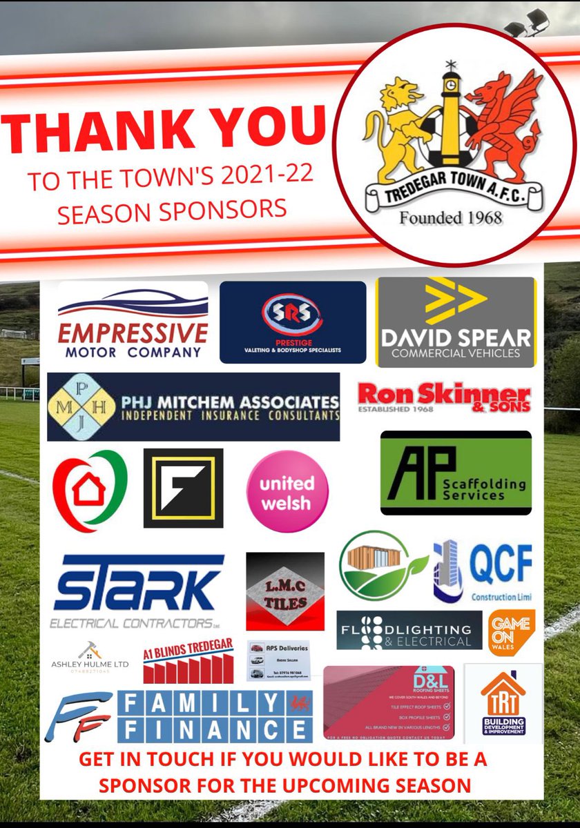 🔴⚫️ Diolch un Fawr to all the local businesses around Tredegar. Your support has been brilliant. We will keep growing on and off the field.