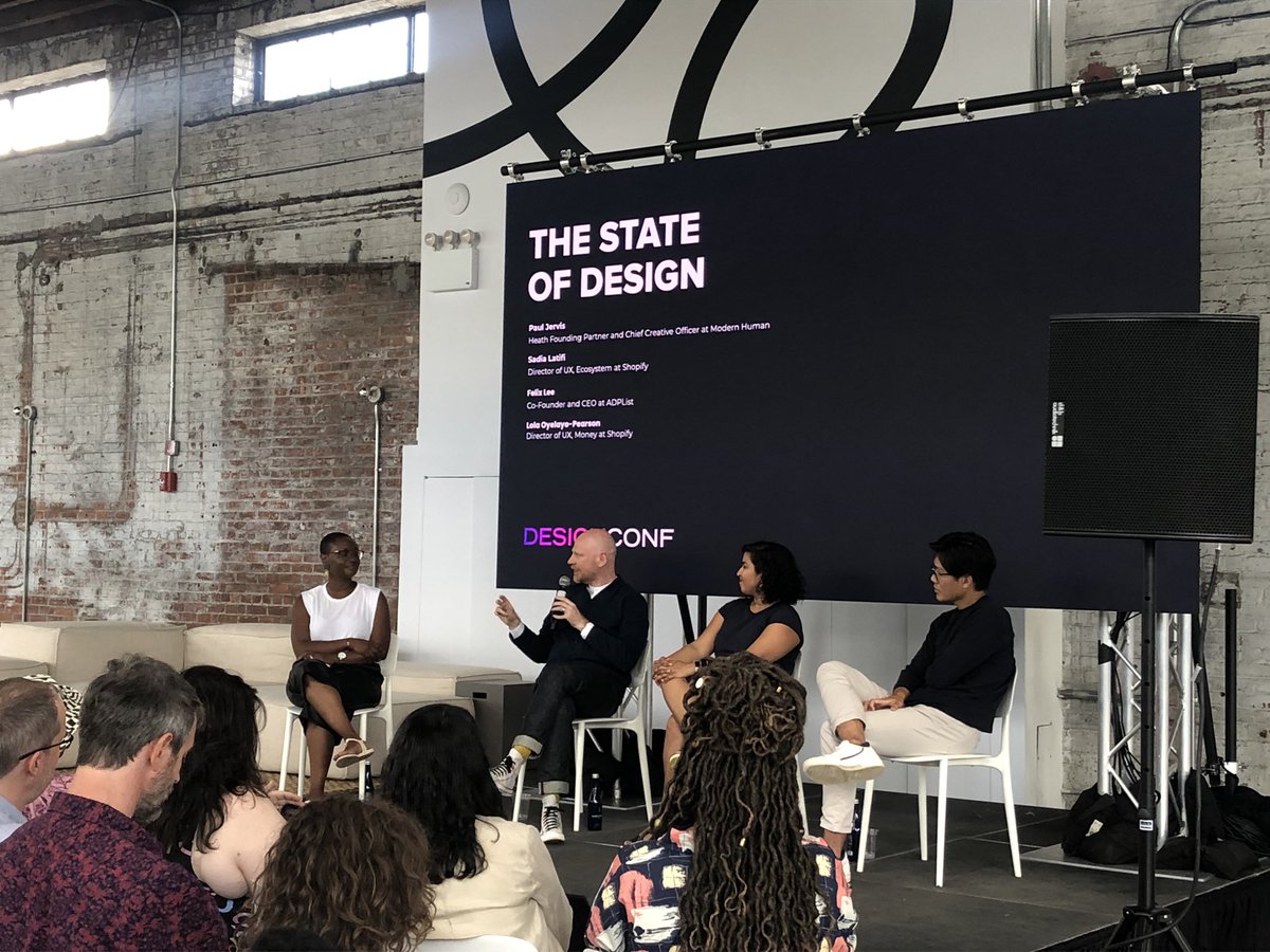 cpaulabk's tweet photo. Are #designprocesses hindering our teams? One of many Qs posed by our panel today at #designconf22 with @LolaOye @pauljervisheath @sadialatifi and @felixleezd https://t.co/EnyJ7wbVwG