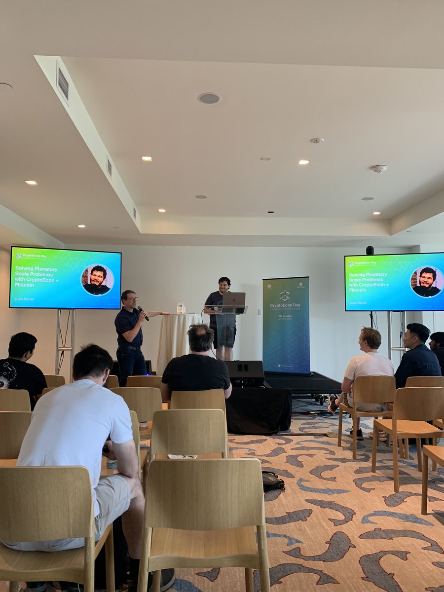 adamkillam's tweet photo. @juanbenet just blew my mind while talking about solving planetary scale problems with impact evaluators and incentivization mechanics #cryptoeconlab #filaustin #consensus #consensus22 https://t.co/Le5raUvT8k