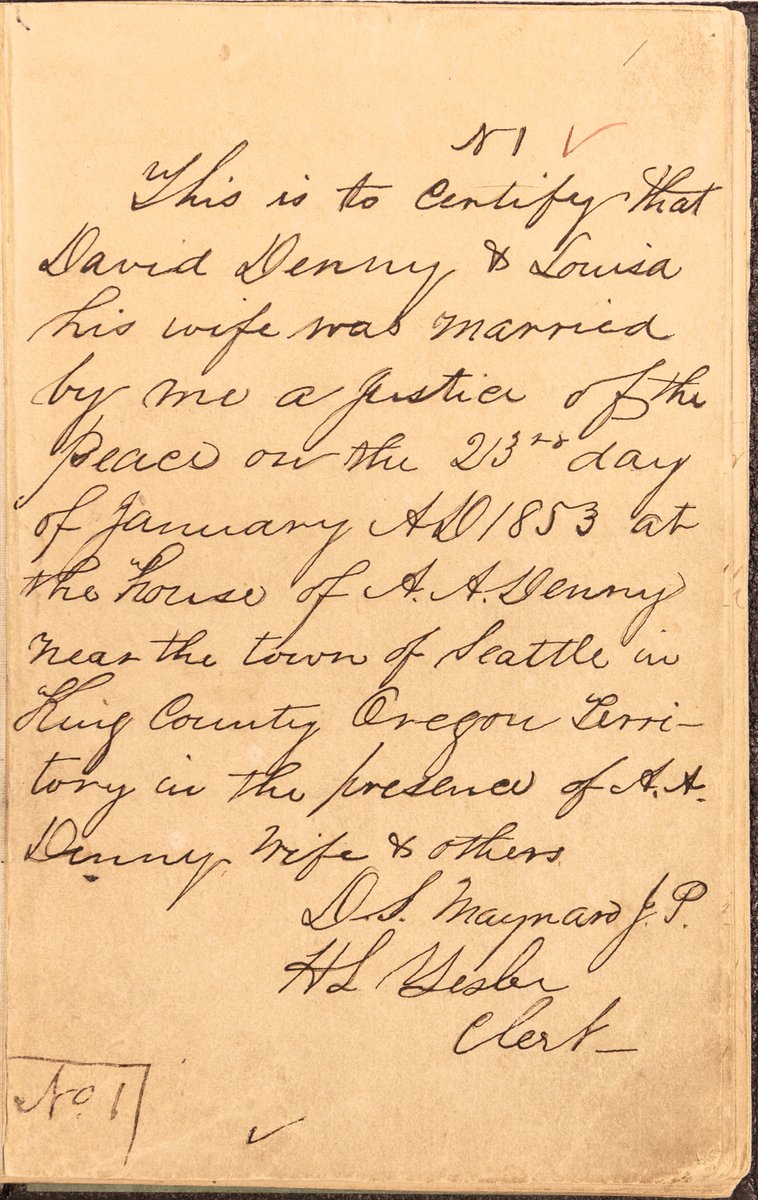 On #InternationalArchivesDay, we want to recognize our <a href="/KingCoArchives/">King County Archives</a> professionals for preserving King County's past.

The oldest surviving record of King County government is the 1853 marriage license issued to David Denny and Louisa Boren.