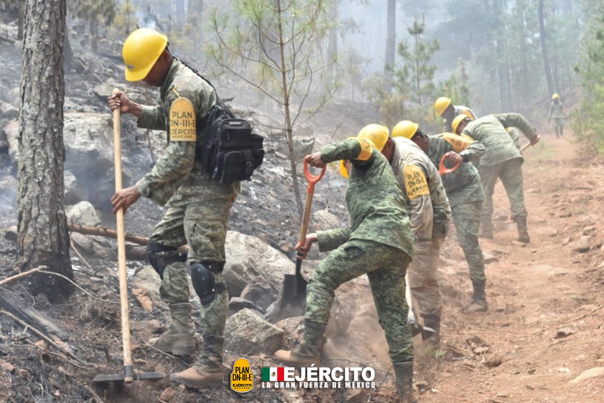 Defensamx1's tweet photo. ¡Nuestra misión eres tú!
Personal del #EjércitoMexicano perteneciente a la #42ZonaMilitar, aplicó el #PlanDNIIIE en la sofocación de un incendio forestal en la localidad #SierraObscura del municipio #DeMoris en #HidalgoDelParral, Chih.
#UnidosSomosLaGranFuerzaDeMéxico. https://t.co/D8nSDDvKaq
