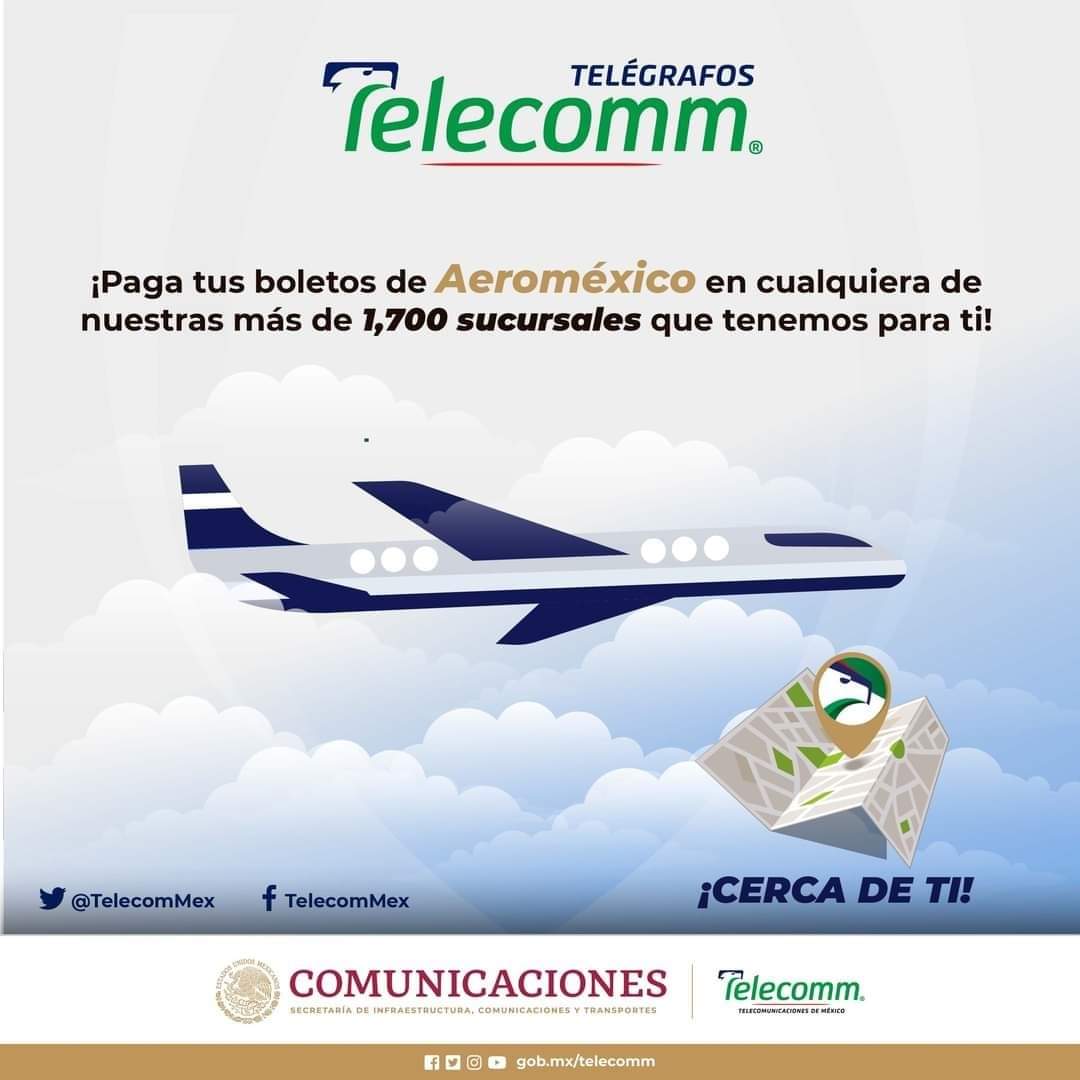 Telecomm_Gto's tweet photo. Paga tus boletos de #Aeroméxico en cualquiera de nuestras sucursales @Telecomm_Gto
#TELECOMMex #Telecomm_Gto #Telecomunicaciones #TELECOMM https://t.co/PRCqspmGhq