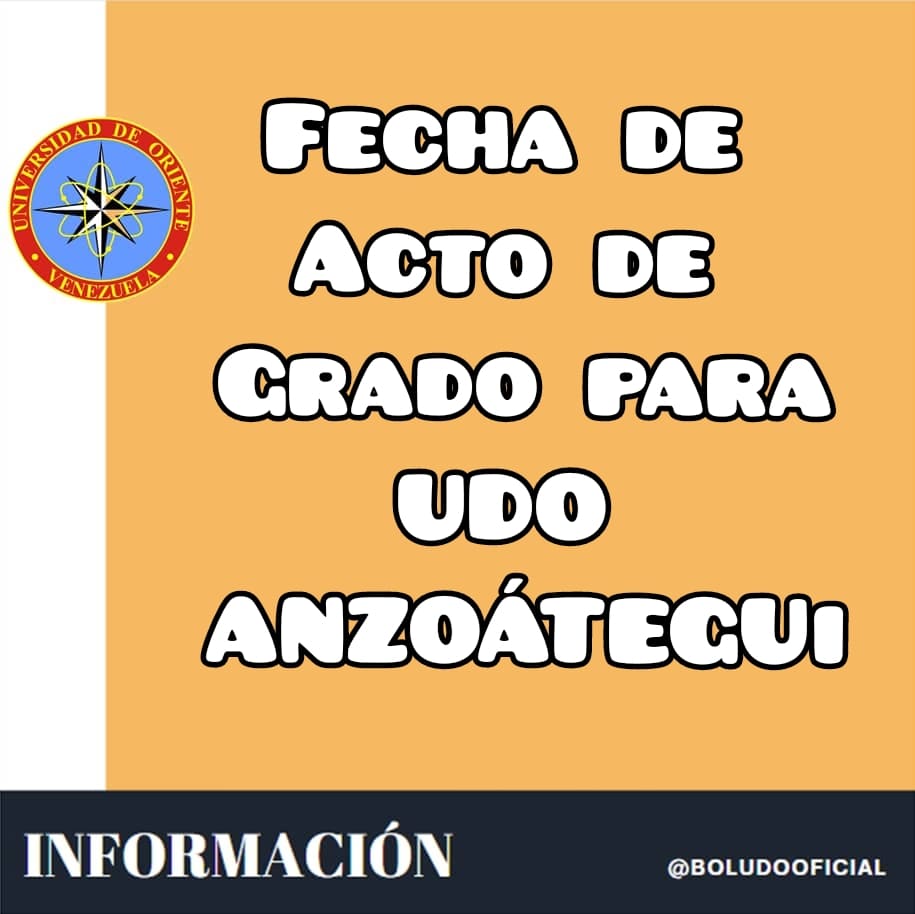 La entrega de títulos en #udoanz será los días 30/06 y 01/07. También para #udoanaco y #udocantaura

Aún se está a la espera del listado de graduandos y cronograma para cada día.