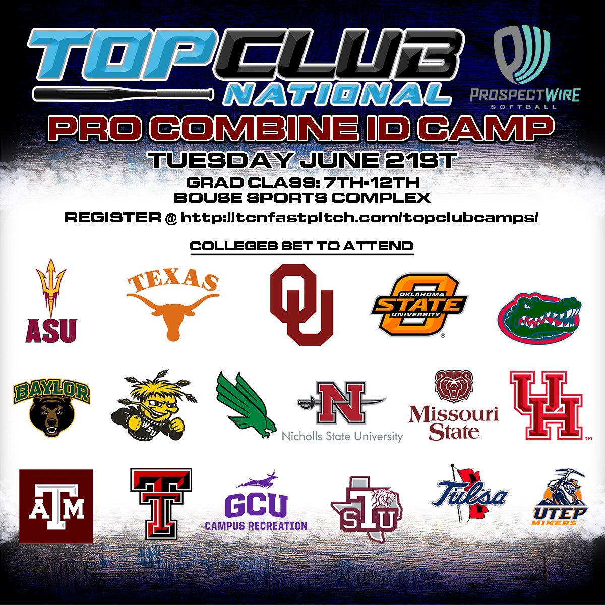 Limited spots available.  Registration deadline is Monday June 13th.  We will close registration at 10pm that night.￼

tcnfastpitch.com/topclubcamps/