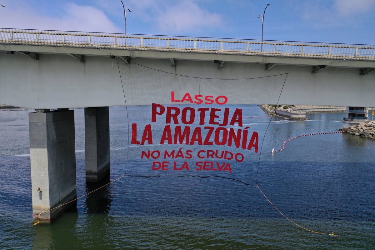 SofiaJarrin's tweet photo. 🚨 ÚLTIMA HORA: Activistas de @amazonwatch @standearth lanzaron 2 pancartas GIGANTESCAS en la #CumbredelasAmericas para exigir que @GavinNewsom y @LassoGuillermo tomen medidas para poner fin a la expansión petrolera en el Amazonas ✊
#CumbreDeLasAmericas2022  #LinkedFates https://t.co/VqbeDxEG31
