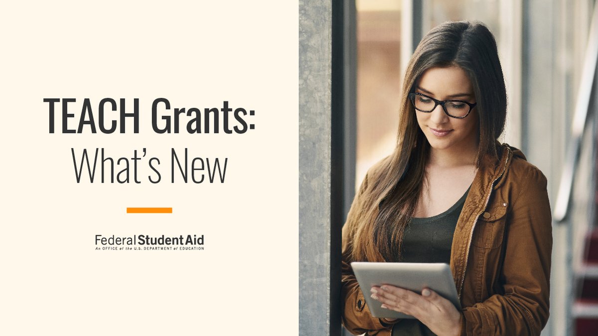 usedgov's tweet photo. Current &amp; future teachers! ED's TEACH Grant Program provides up to $4,000/year to students completing course work needed to begin a teaching career. Learn if you’re eligible &amp; how to apply from @FAFSA: https://t.co/Z3FiHbd5fx https://t.co/Q8lI94bXa3