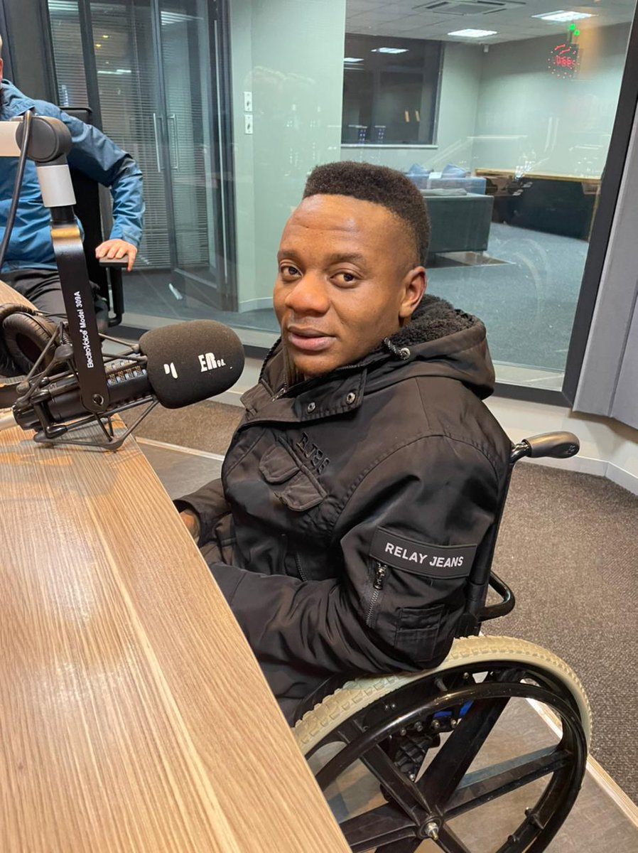Powerfm987's tweet photo. ON-AIR: Wheelchair Tennis Player @RonewaMudzanan1 joins @TshegoMoagi_ for our disability feature to talk about wheelchair tennis and some of the challenges as he currently needs funding to further his career in the sport for medical treatment on his spine. #POWERPerspective https://t.co/MUYJMJuMwM