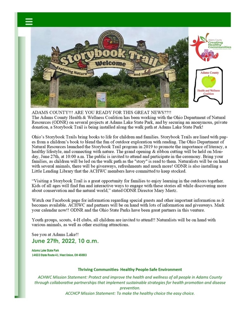 Ohio Storybook Trail coming to Adams Lake State Park!