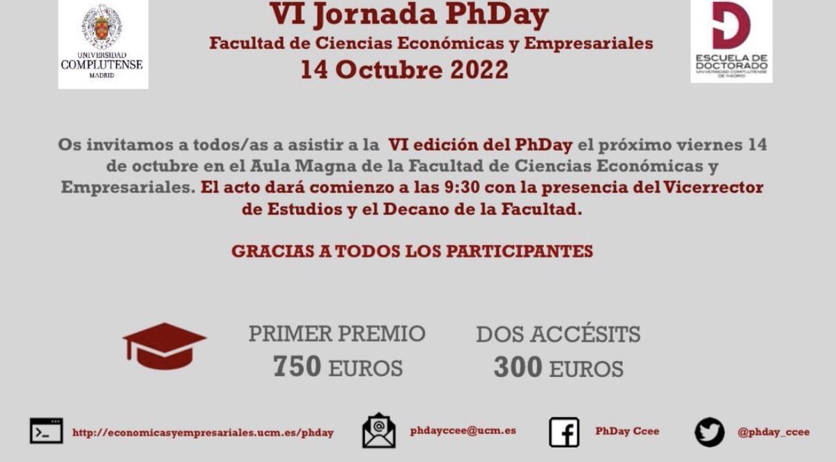 PhDay VI edición, ya estamos listos para esta gran jornada queremos conocer tu proyecto y que ganes premios puedes registrarte en el siguiente link docs.google.com/forms/d/e/1FAI… #Estudiantes #doctorado #ucm