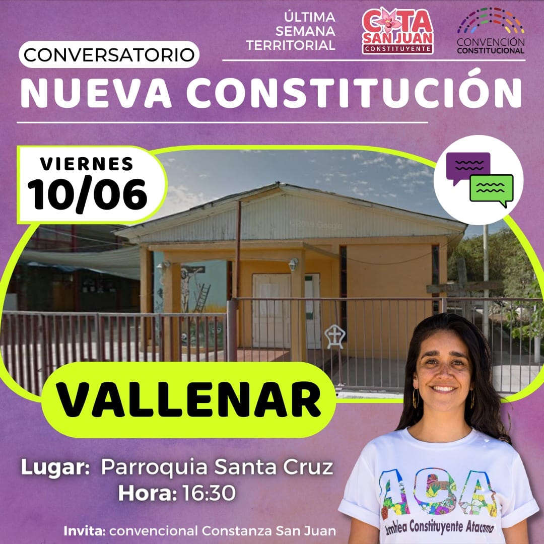 #vallenartierraquerida 
Mañana viernes 10 nos encontramos a las 16:30 hrs en un interesante conversatorio sobre la Nueva Constitución, para votar informad@s este 4 de Septimbre!
Por una Constitución #JustaParaChile