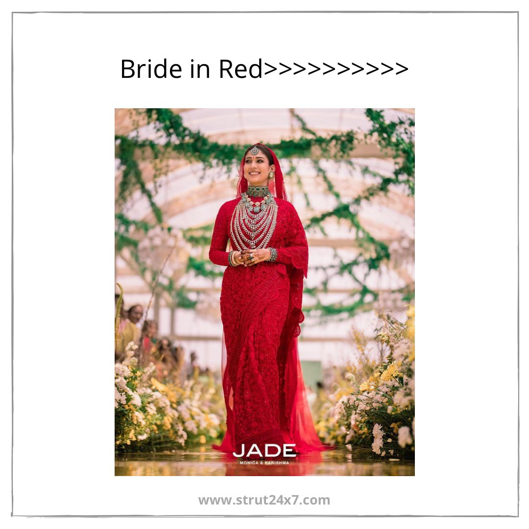 strut247x's tweet photo. #pastelbride looks pretty but, #brideinred is forever favourite ♥️♥️

#Nayanthara tied the knot with @wikkiofficial 🥰 The most beautiful and elegant bride in red♥️

Tag a bride to be!👰🏻‍♀️

#NayantharaMarriage #NayantharaVigneshShivan #Nayantharawedding #bride #strut24x7 https://t.co/R4Q5mZtyPb