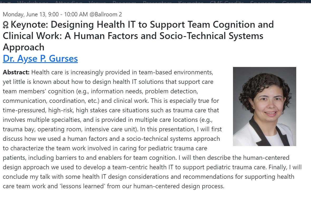Looking forward to my upcoming keynote on using human factors engineering to design health IT for trauma care teams ⁦<a href="/ichi2022/">ICHI2022 IEEE</a>⁩ ⁦<a href="/HopkinsMedicine/">Johns Hopkins Medicine</a>⁩ ⁦<a href="/JHUMCEH/">JHU Malone Center for Engineering in Healthcare</a>⁩ ⁦<a href="/JHM_Armstrong/">Armstrong Institute</a>⁩