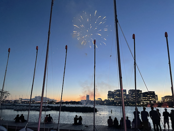 Fun, friends, and fireworks on the Charles River tonight for <a href="/SailCBI/">Community Boating</a> Priebatsch Pavilion Dedication #community #sailing