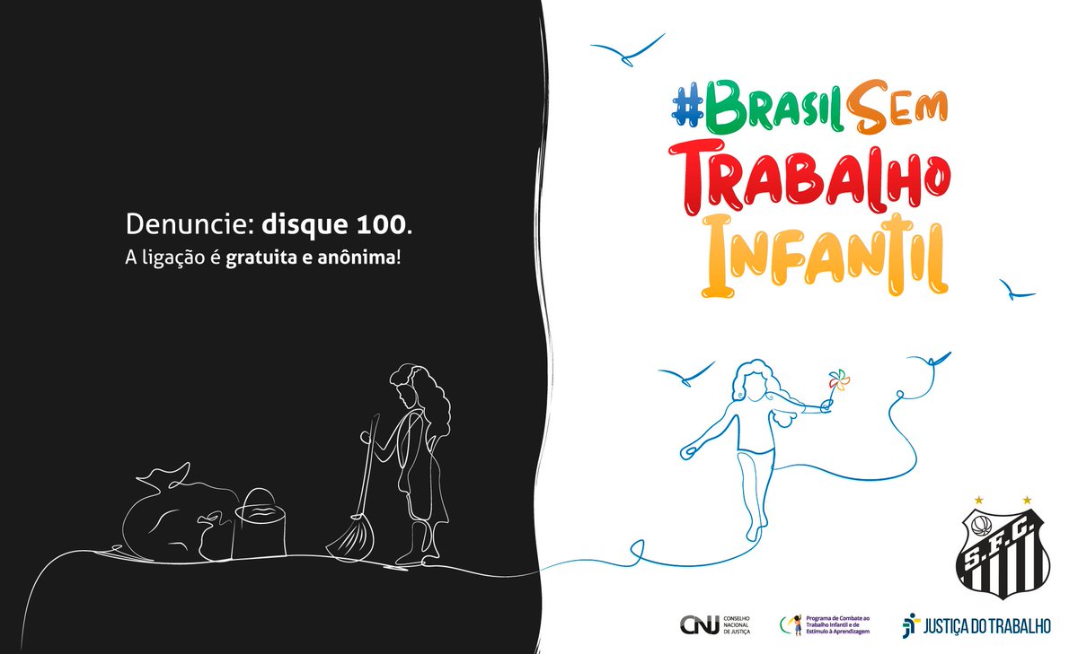 SantosFC's tweet photo. Junte-se ao movimento em favor da infância e da juventude brasileira! 

Denuncie a exploração do trabalho infantil. Ajude as autoridades nessa luta! Disque 100!  #BrasilSemTrabalhoInfantil https://t.co/riMjRMeLkA