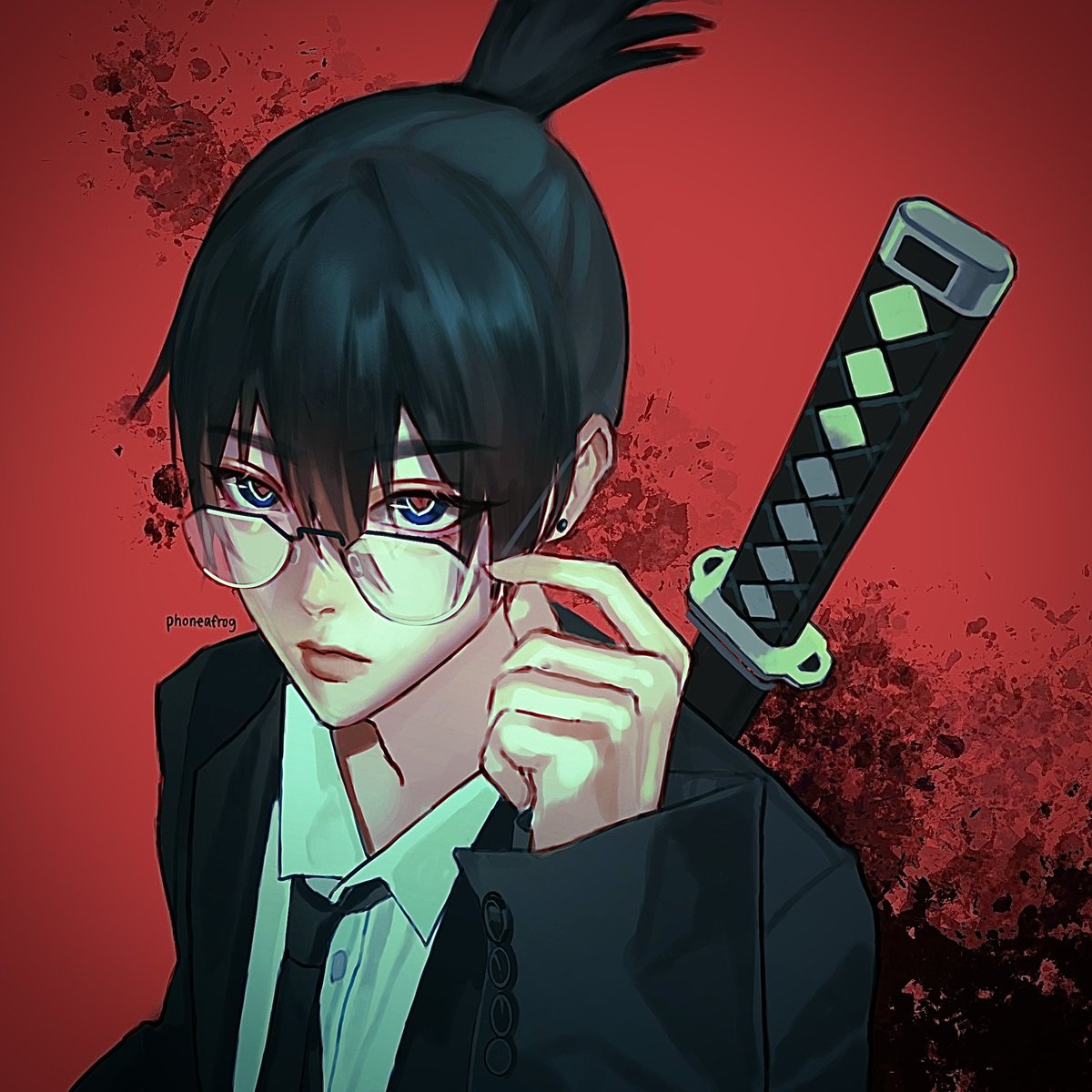 hayakawa aki 1boy weapon sword black hair topknot katana necktie  illustration images