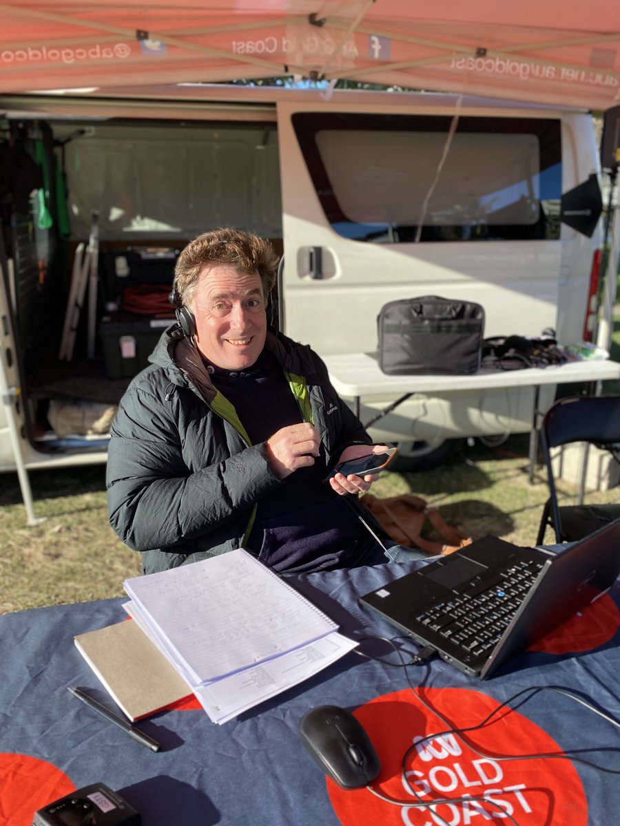 salrope's tweet image. .⁦@MattWebberWrite⁩ has gone full puffer jacket for our outside broadcast at #coolyrockson #singledigittemps #goldcoast