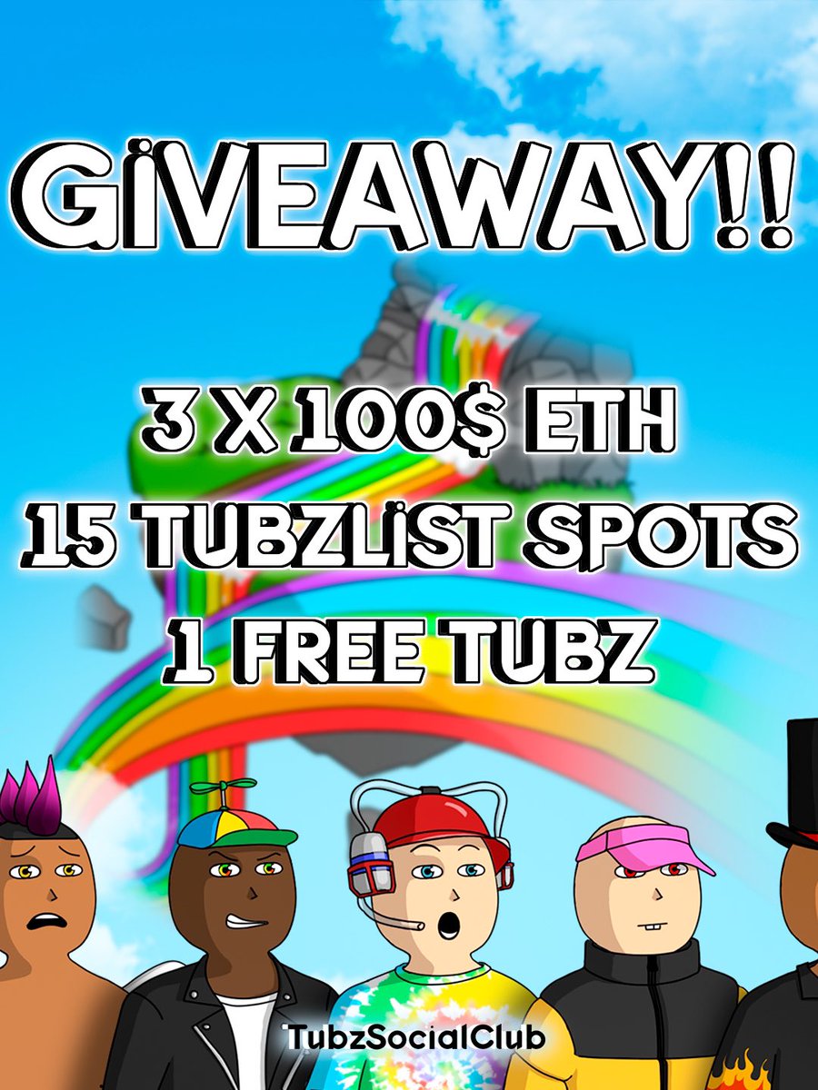 tubzsocialclub's tweet photo. 🎉GIVEAWAY🎉

We're giving away:
3x 100$ US IN ETHEREUM ⚡️
15x TUBZLIST SPOT 🌟
1x EXCLUSIVE FREE TUBZ 😎

To win:

- Tag 4 of your NFT friends
- Like &amp; retweet
- Follow @tubzsocialclub

24H only, LETSSSSSSGO🚀🚀 https://t.co/2p4J8Pmfj5