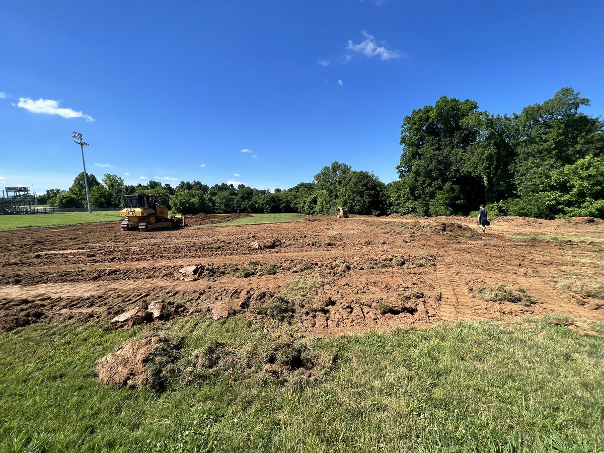 ER_Football's tweet photo. Lots of progress happening to our practice field. Needed this for a long time. It’s looking great!! Thanks to Cooks Utility Construction!!   Hoping to get it right so we can use it this fall. #ERFAMILY https://t.co/Imp3Jjgopa