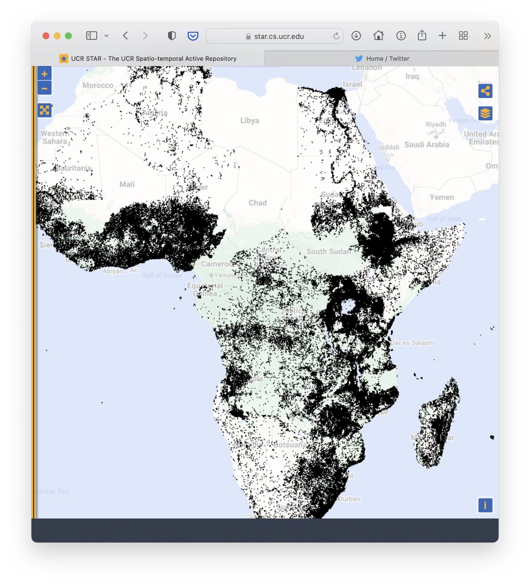 ucrstar's tweet photo. Check out our newest dataset, 516 million buildings in Africa extracted from satellite imagery by @GoogleAI team. This dataset has a higher coverage than the Microsoft  building dataset. We'll let the community judge the quality. #Africa #OpenData #GIS
https://t.co/rJXDM9Edhm https://t.co/QmLFF2xOGS